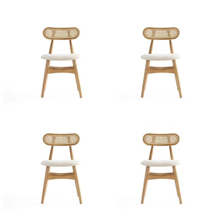 Manhattan Comfort Colbert Dining Chair in Nature and Cane with  Oatmeal Upholstered Seating, Set of 4 2-DCCA02-OM